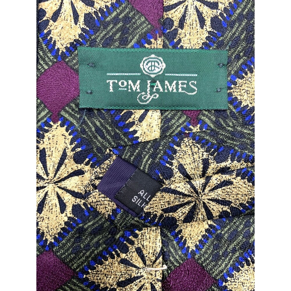 Vtg 80s 90s Tom James Silk Neck Tie Purple Blue Green Abstract Wall Art Designer